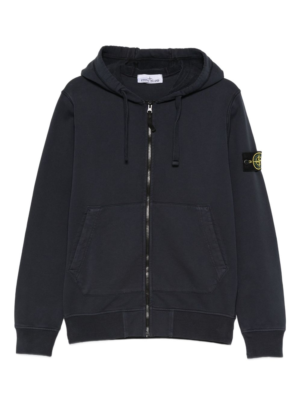 STONE ISLAND Felpa in cotone blu con cappuccio e zip 
