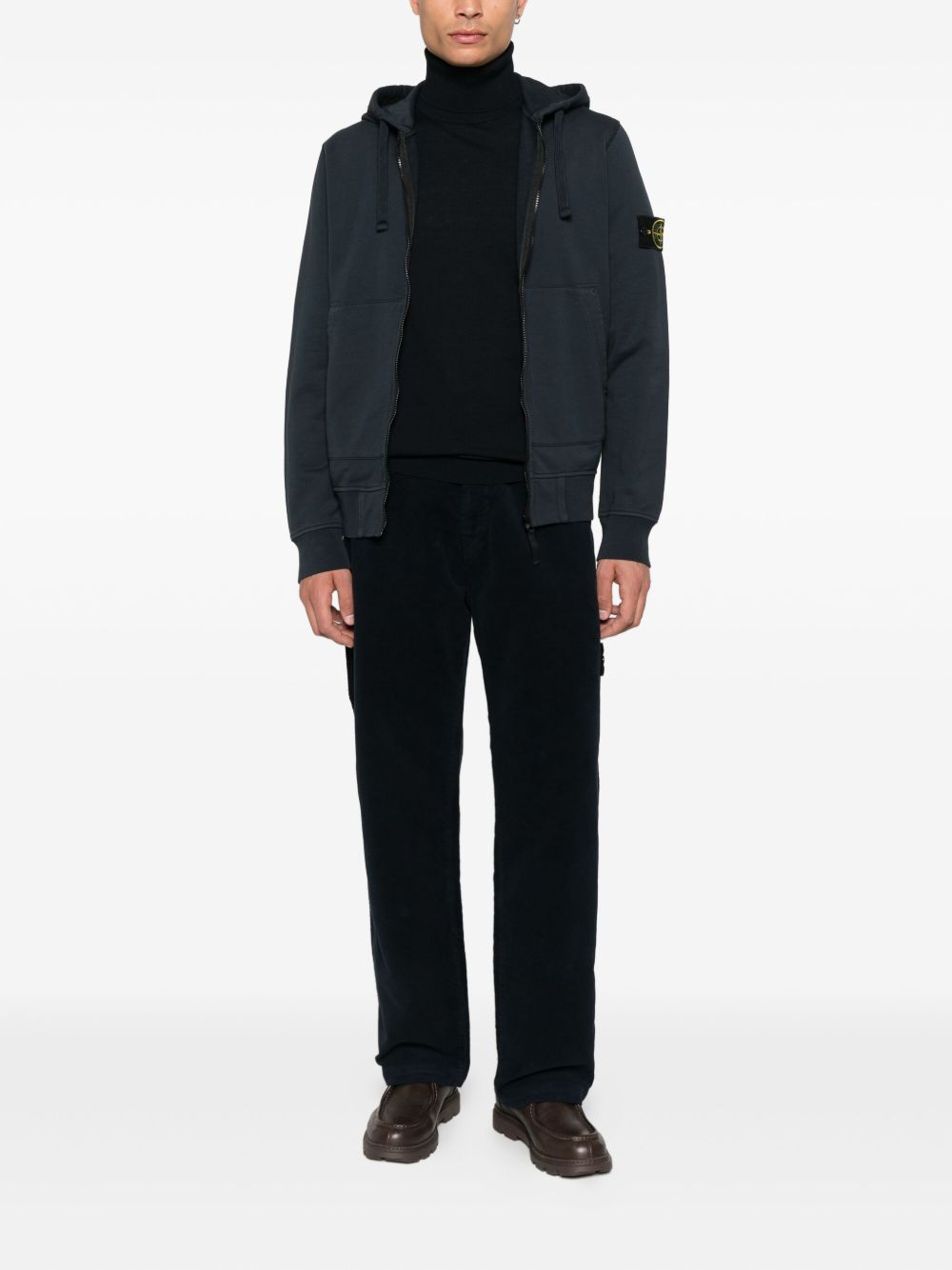 STONE ISLAND Felpa in cotone blu con cappuccio e zip 