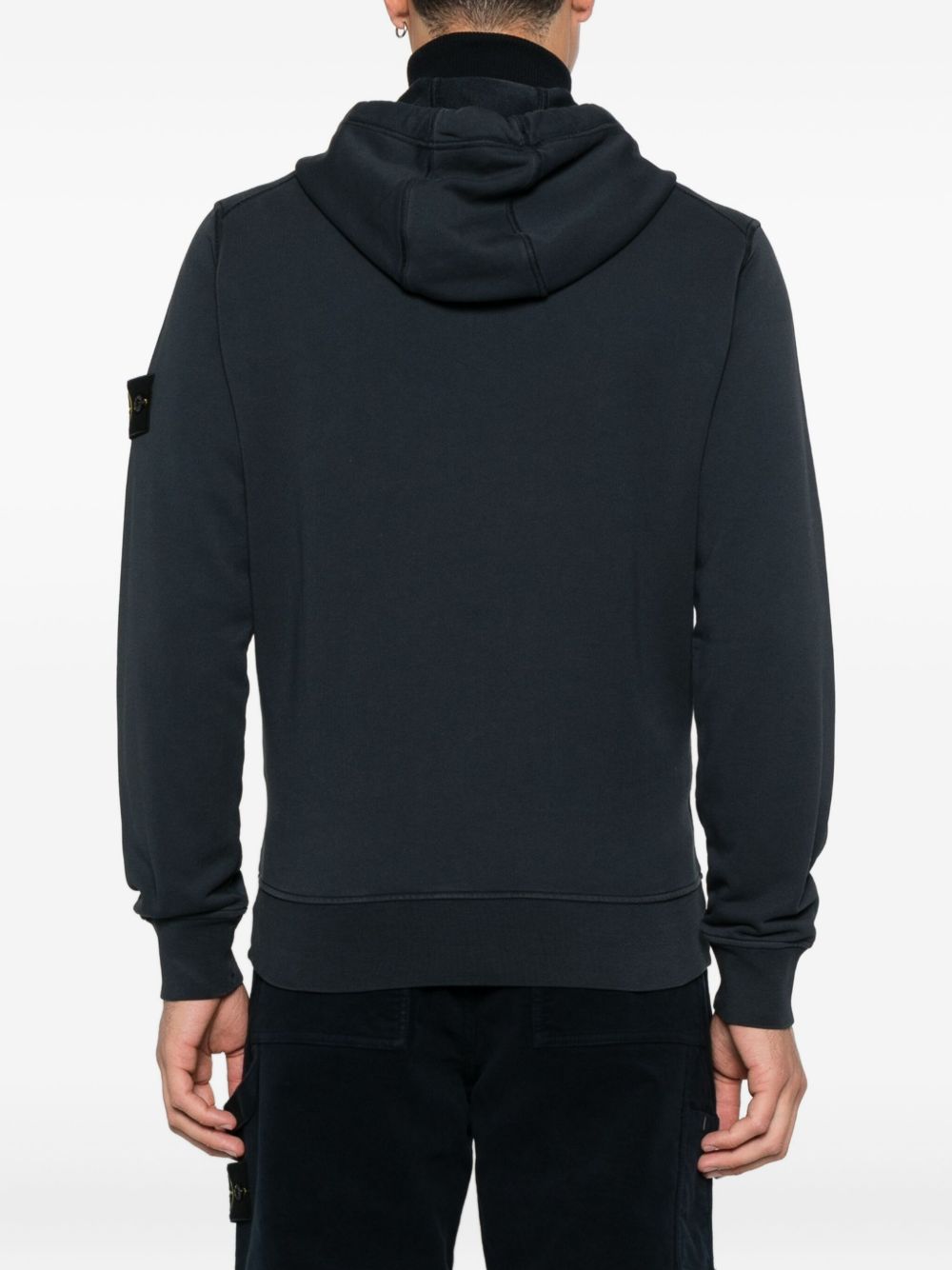 STONE ISLAND Felpa in cotone blu con cappuccio e zip 