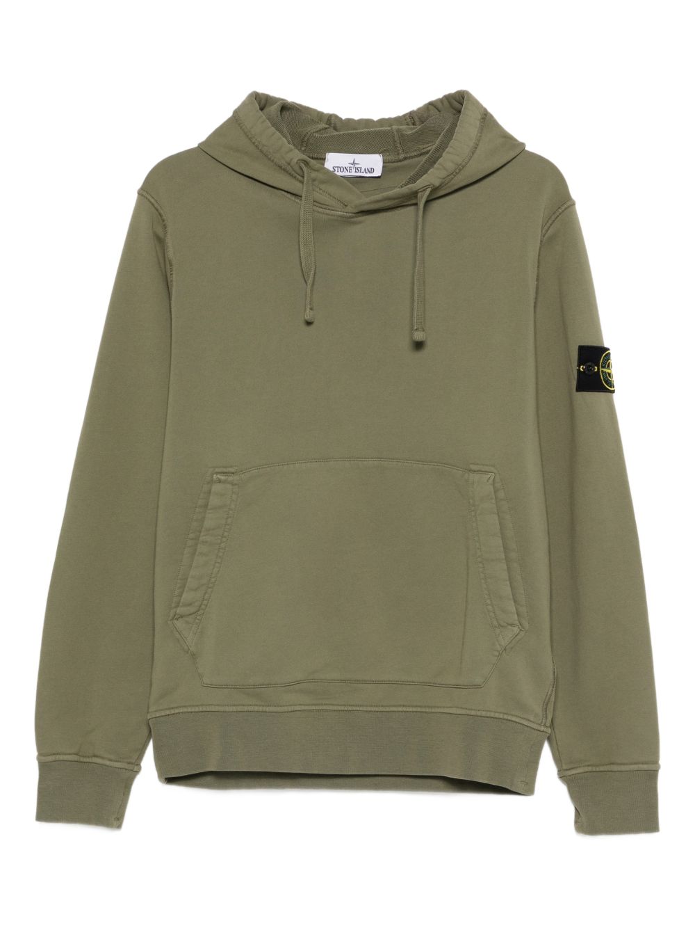 STONE ISLAND Felpa in cotone verde con cappuccio 