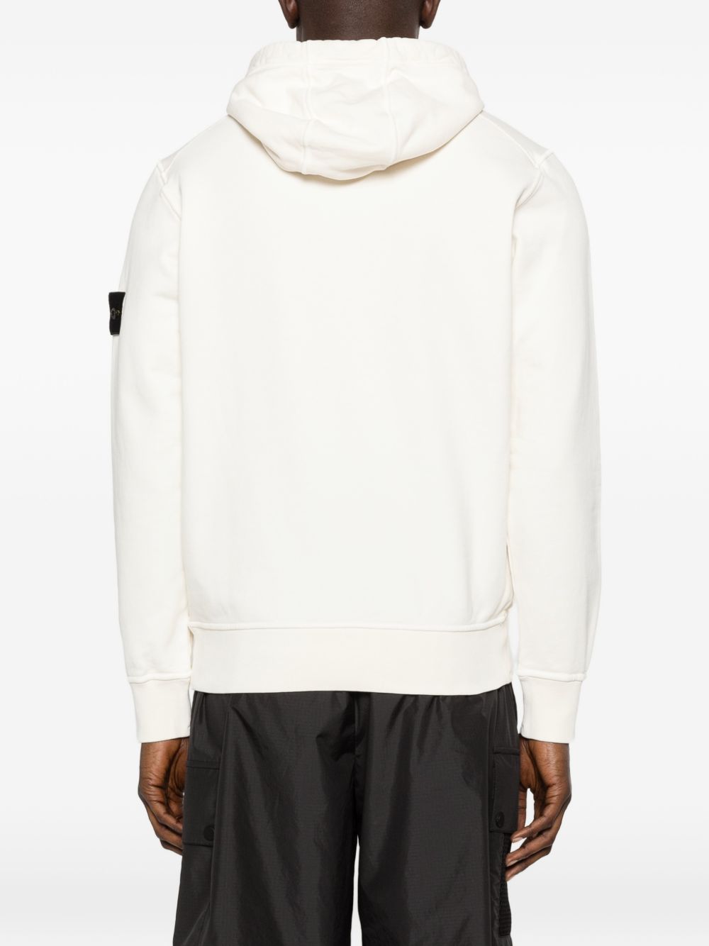 STONE ISLAND Felpa bianca con cappuccio e tasca frontale 