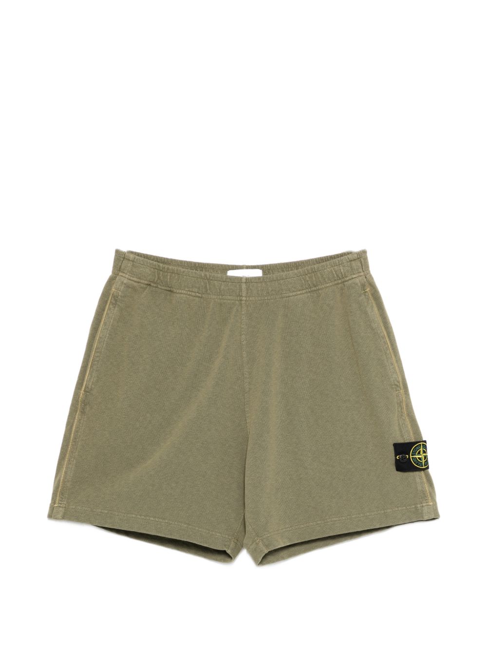 STONE ISLAND Shorts in cotone verde con patch logo 