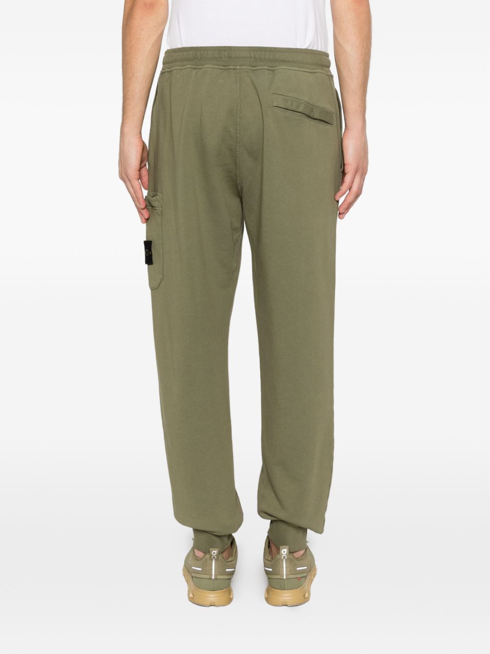 STONE ISLAND Pantaloni in cotone verde con patch logo e tasca 