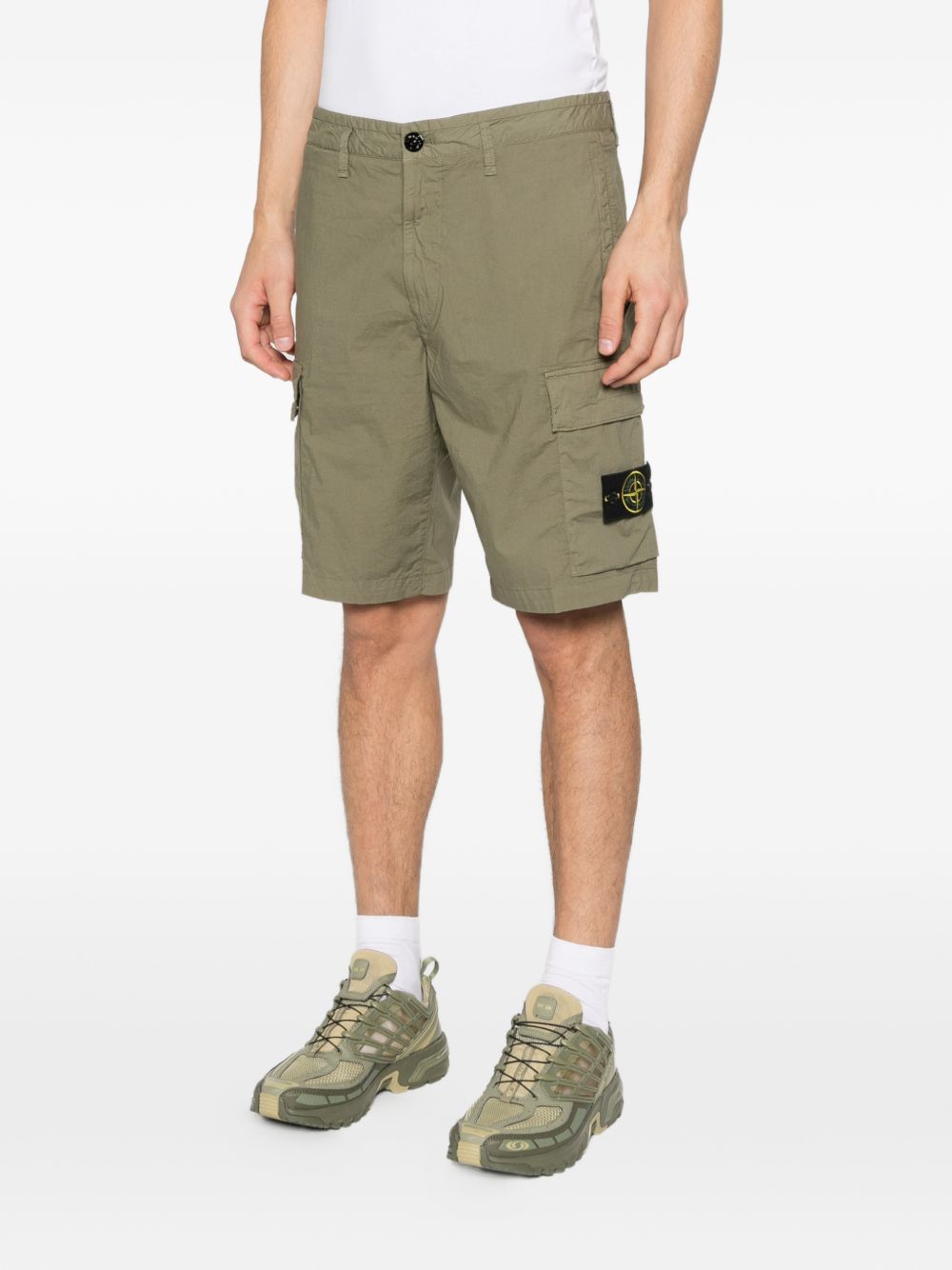 STONE ISLAND Shorts in cotone verde militare 