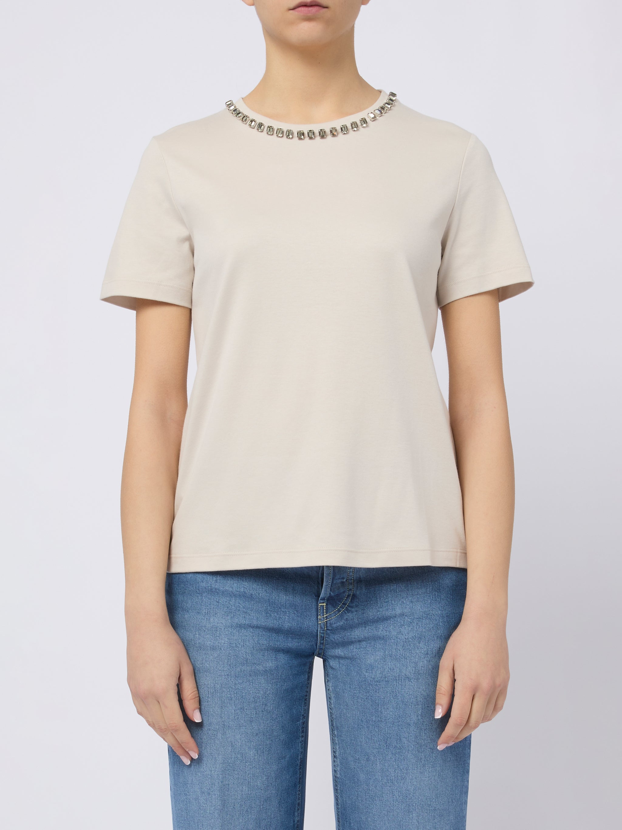 S MAX MARA T-shirt Bingo girocollo con strass biege 