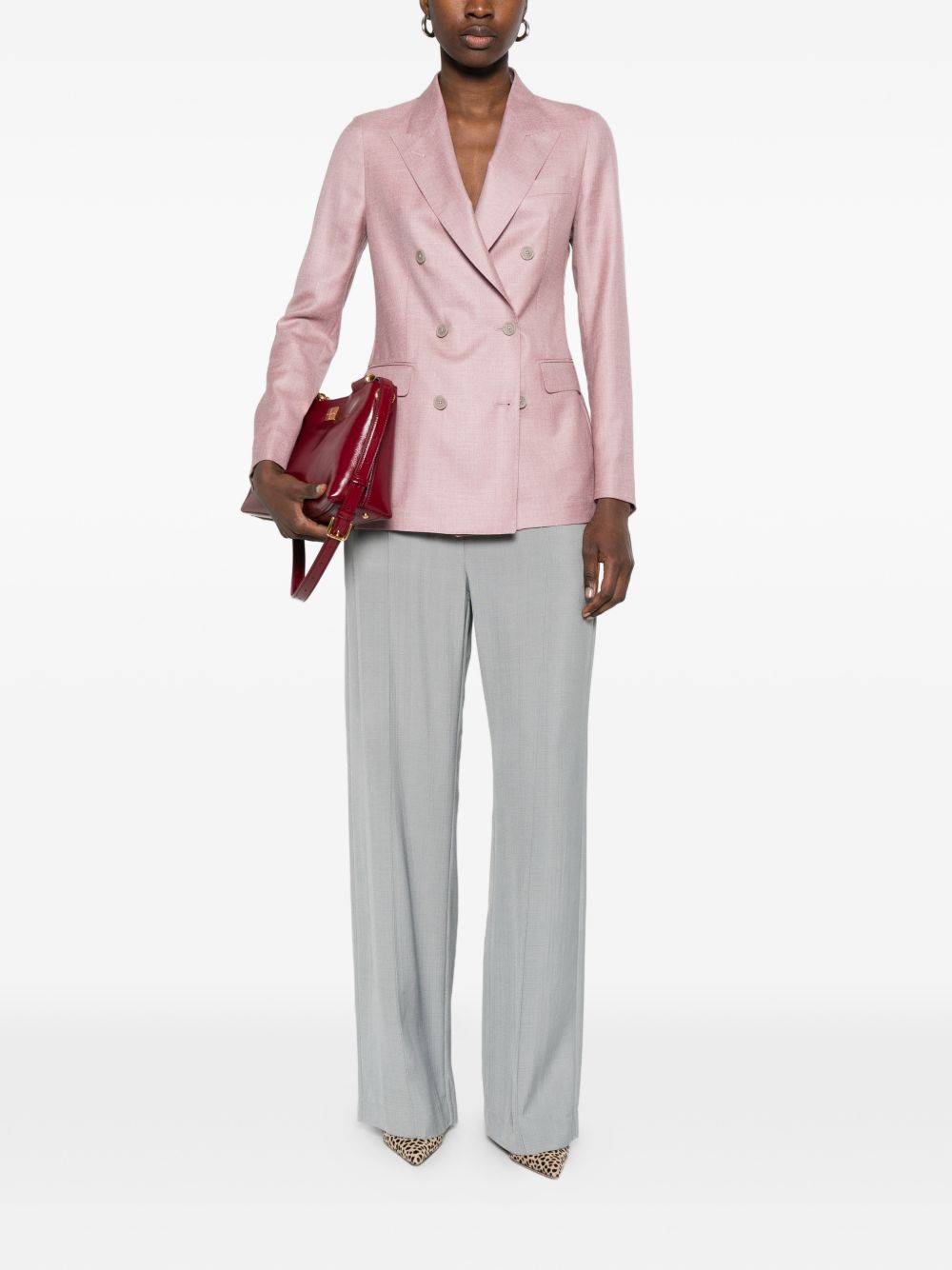 TAGLIATORE Blazer Paris doppiopetto in lana rosa con revers classici 
