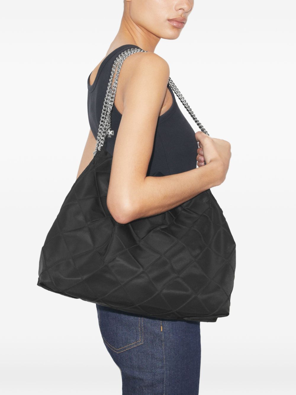 TORY BURCH Borsa a spalla nera con catena argento 