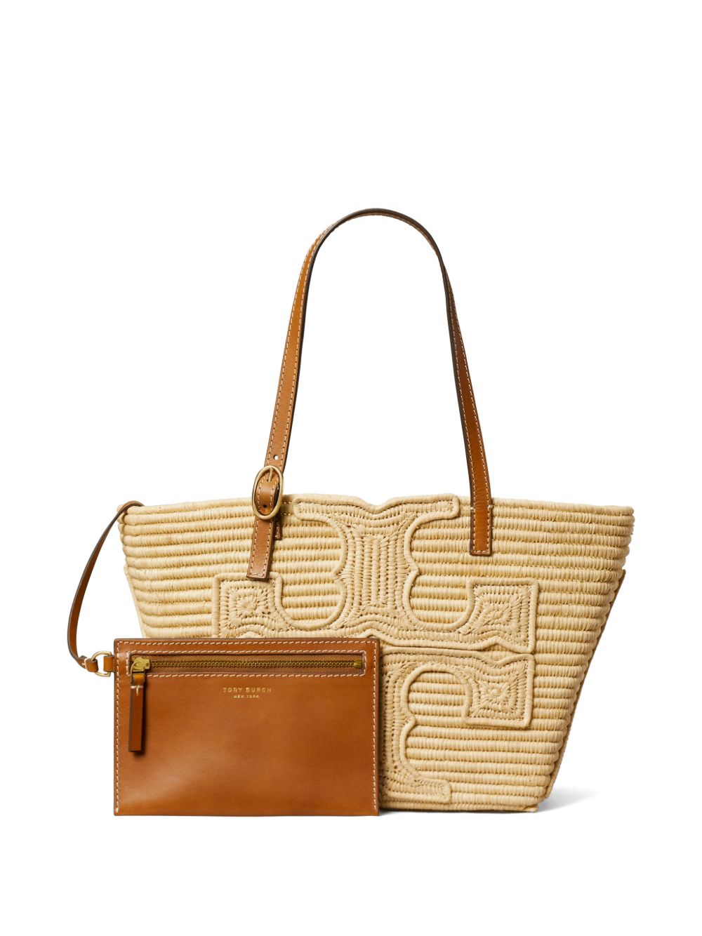 TORY BURCH Borsa in rafia beige con dettagli in pelle 