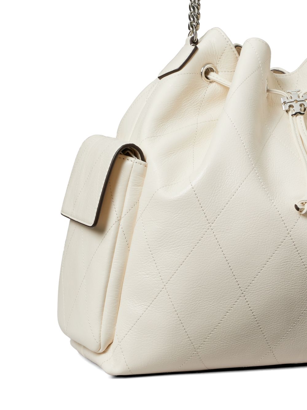 TORY BURCH Borsa a secchiello beige con chiusura a coulisse 