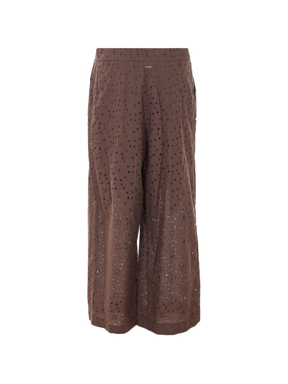 TWINSET Pantaloni in cotone marrone in sangallo 