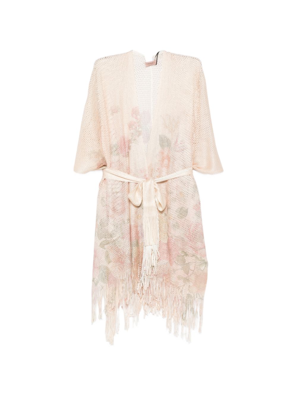 TWINSET Copricostume a kimono con stampa flreale e cintura in vita 