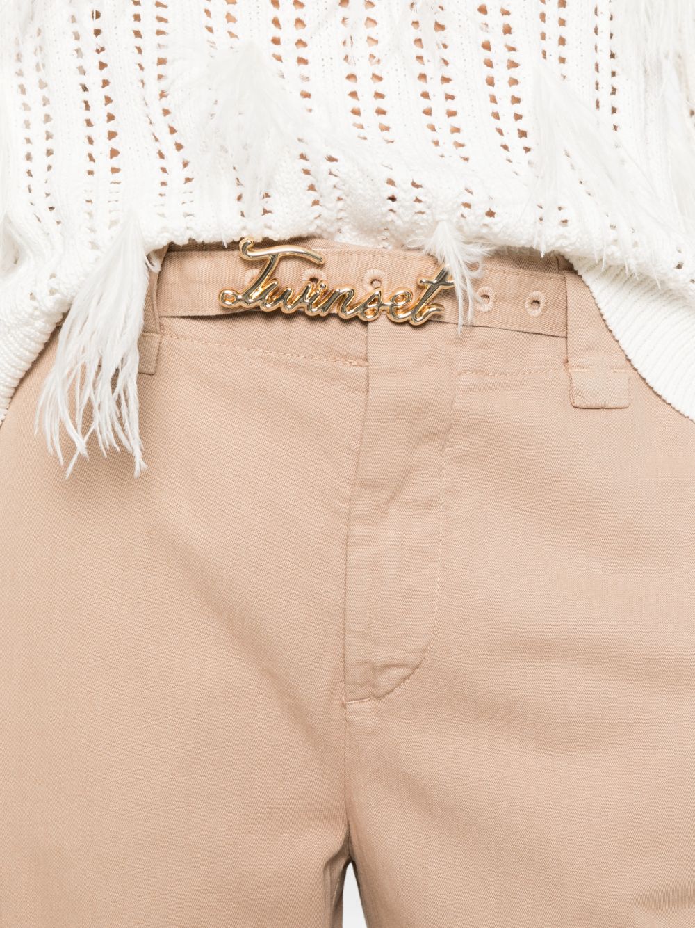 TWINSET Pantaloni beige con cintura logo 