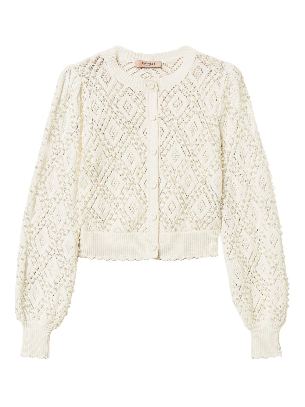 TWINSET Cardigan avorio in cotone lavorato 