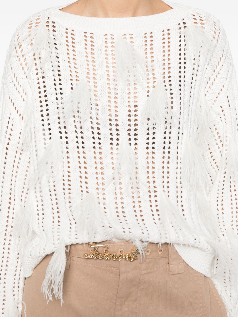 TWINSET Maglia traforata con dettagli in piume 