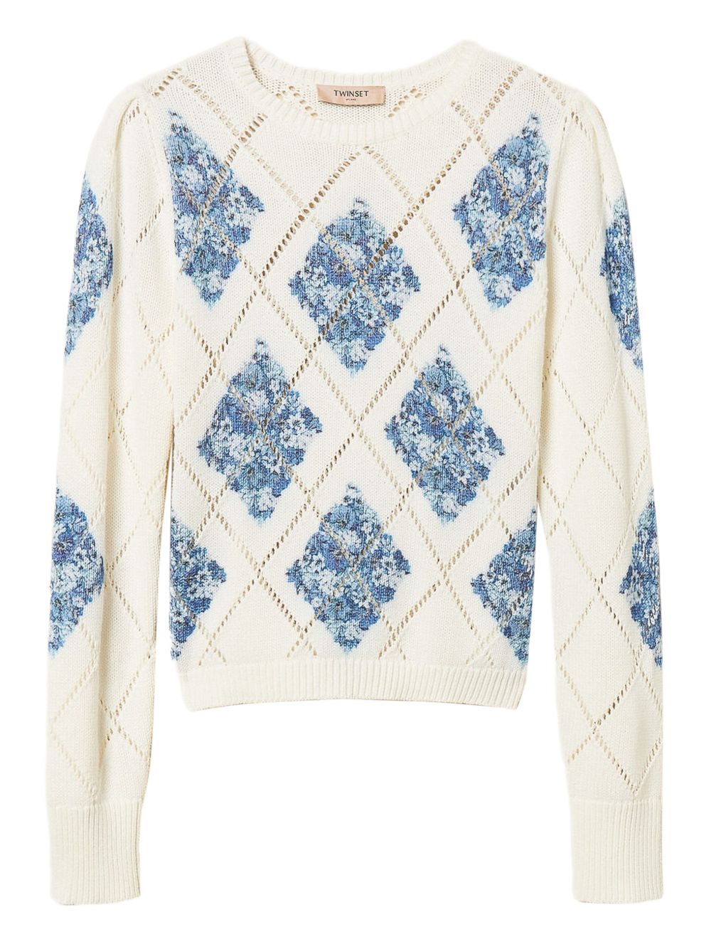 TWINSET Maglia con motivo diamante e stampa floreale 