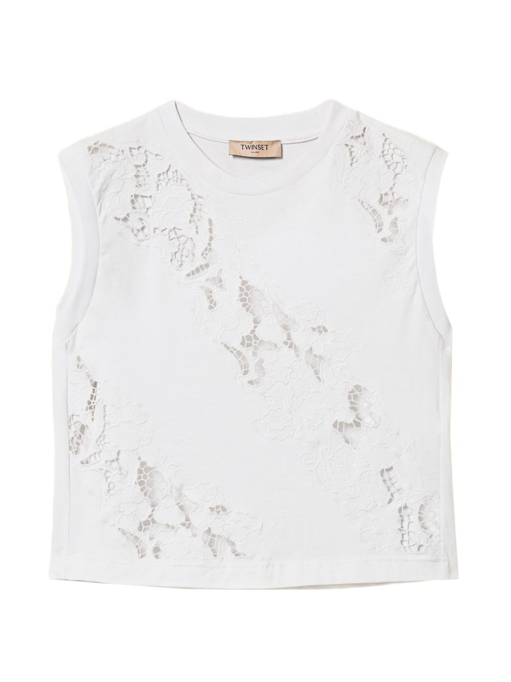 TWINSET T-shirt senza maniche in cotone bianco con ricami 