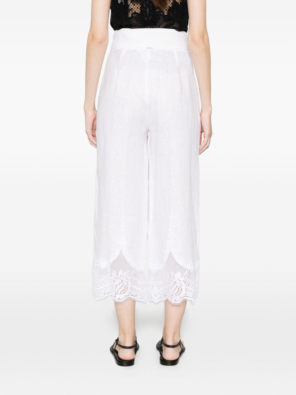 TWINSET Pantaloni bianchi di lino con pizzo sul fondo 