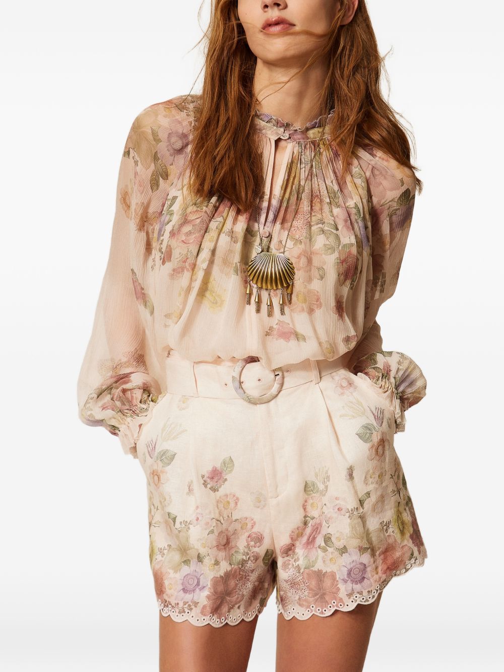 TWINSET Blusa stampa floreale con pieghe e volant 