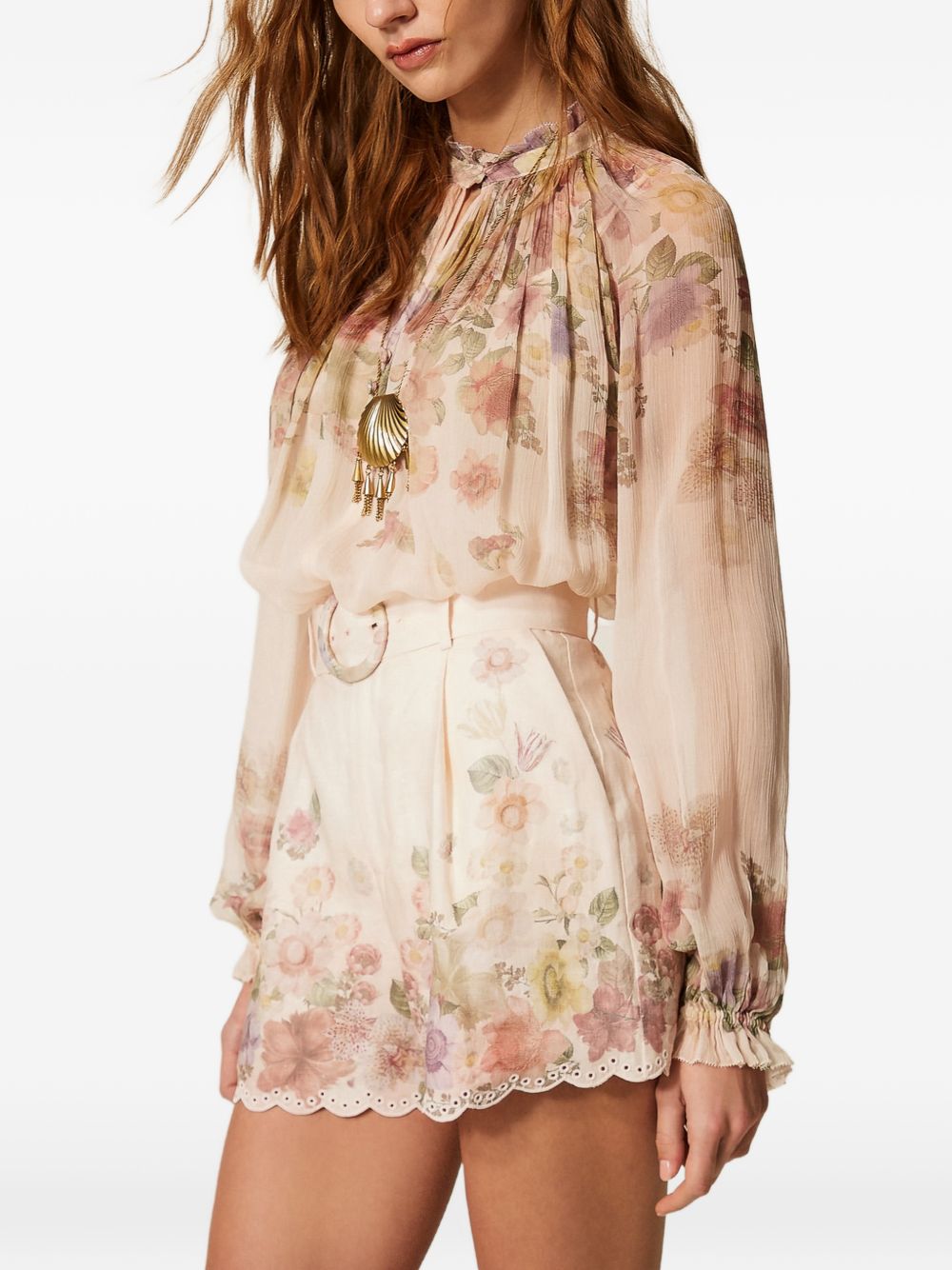 TWINSET Blusa stampa floreale con pieghe e volant 