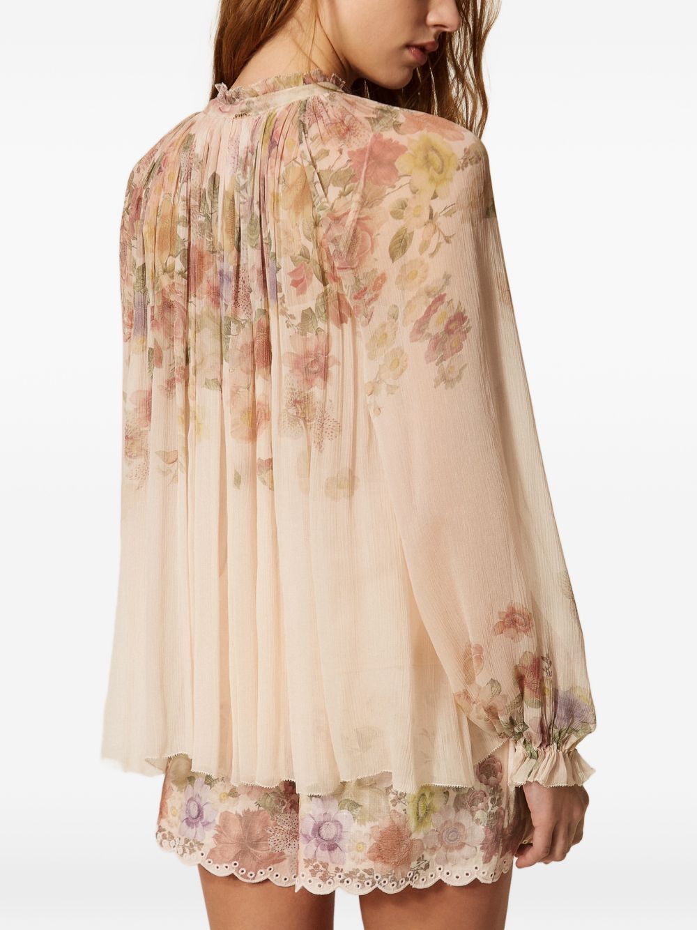 TWINSET Blusa stampa floreale con pieghe e volant 