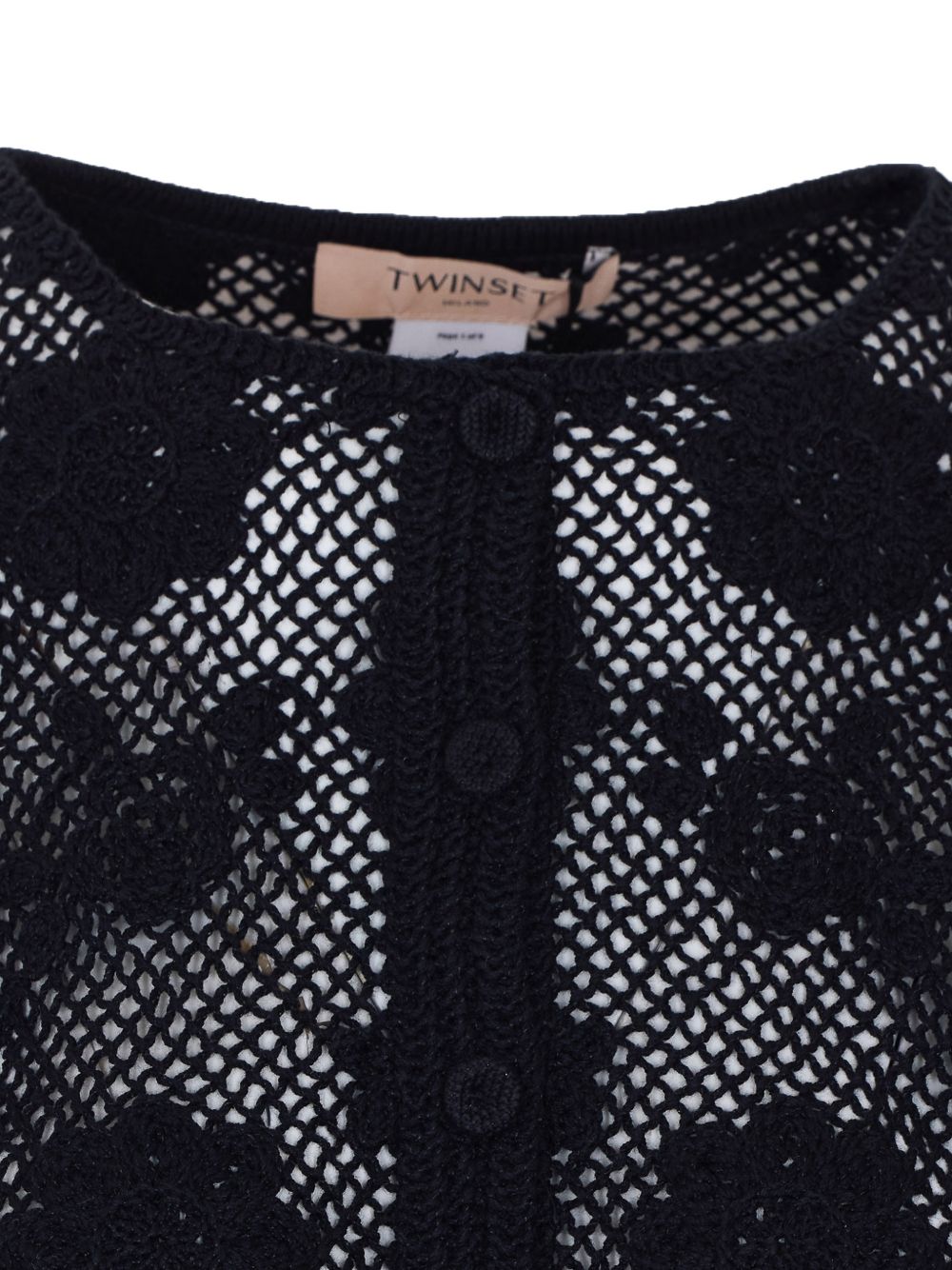 TWINSET Cardigan in maglia traforata nera di cotone 