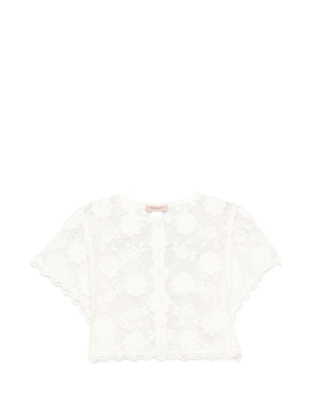TWINSET Top bianco con effetto croche 
