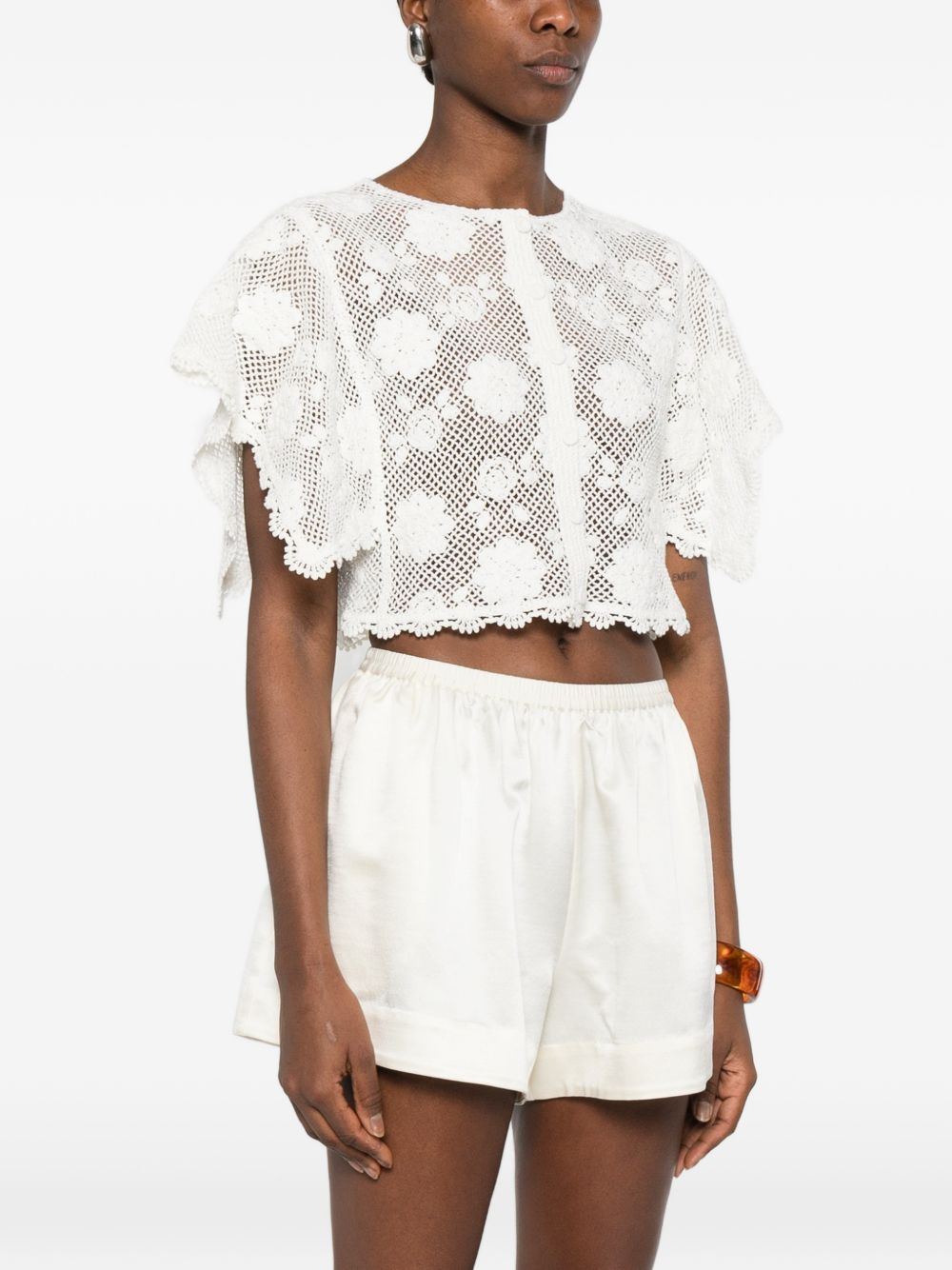 TWINSET Top bianco con effetto croche 