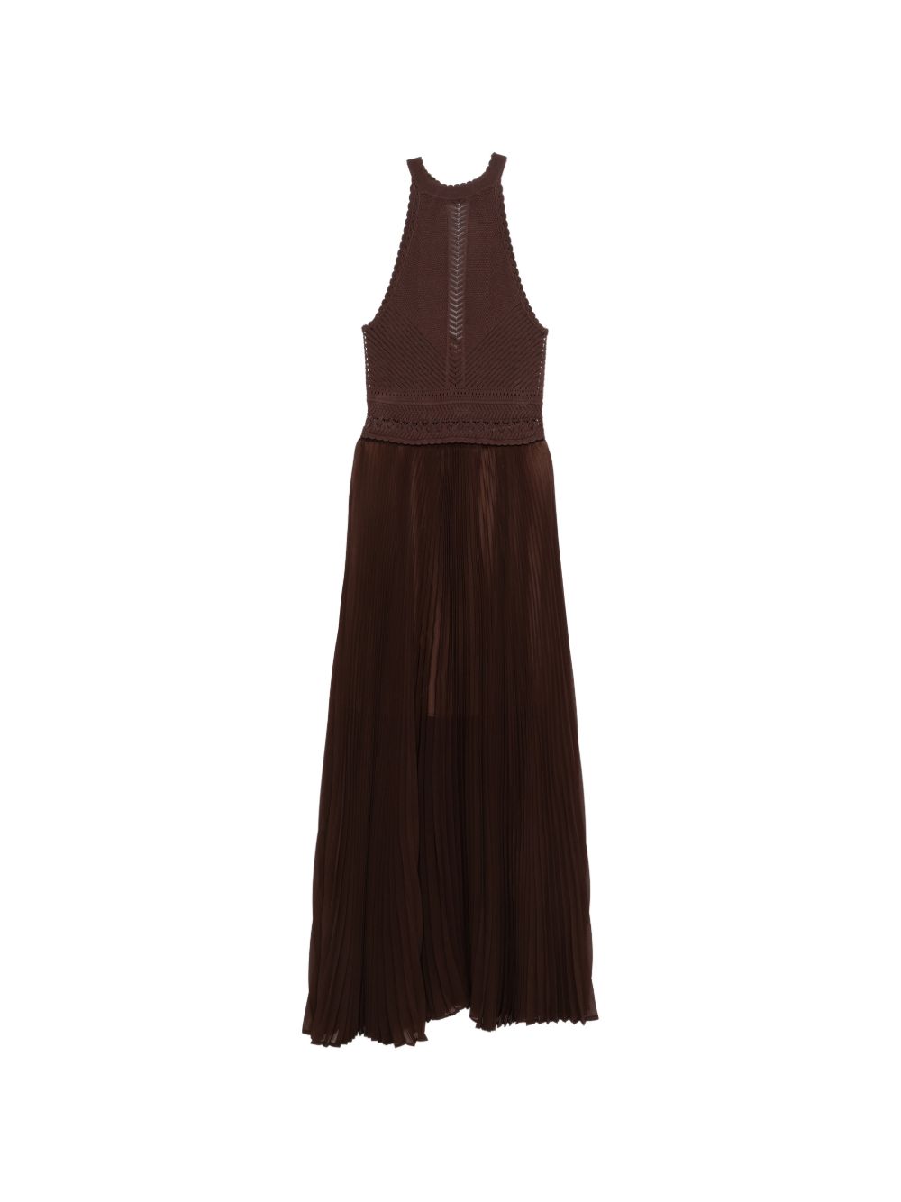 TWINSET Abito lungo marrone con corpetto in crochet 