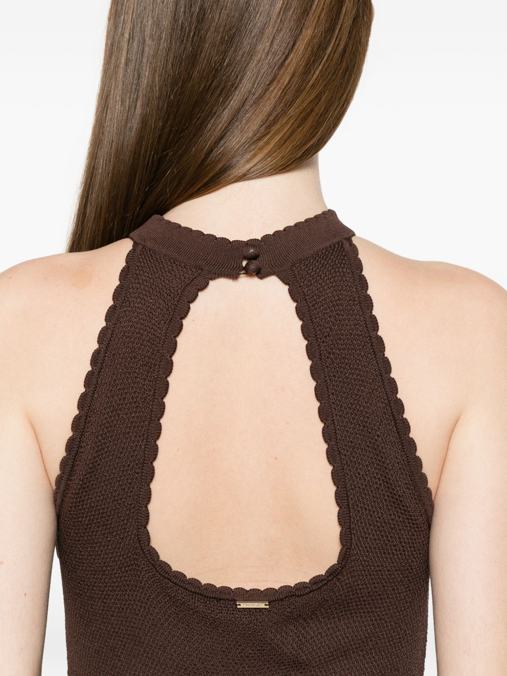 TWINSET Abito lungo marrone con corpetto in crochet 