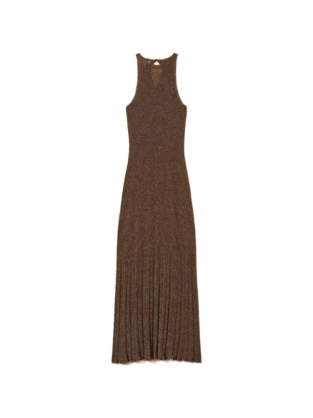TWINSET Abito lungo marrone lurex con scollo halter 