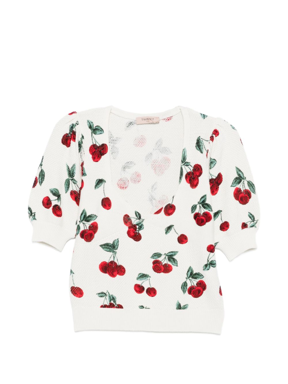 TWINSET T-shirt bianca con grafica ciliegie all-over 