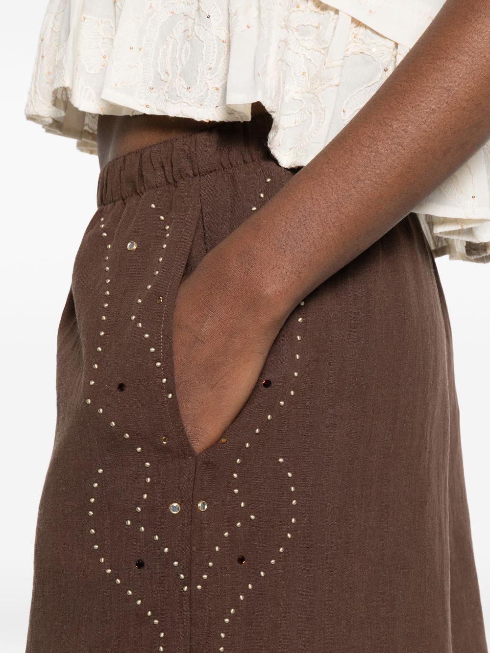 VENUJA Shorts Rodeo marroni con borchie e strass 