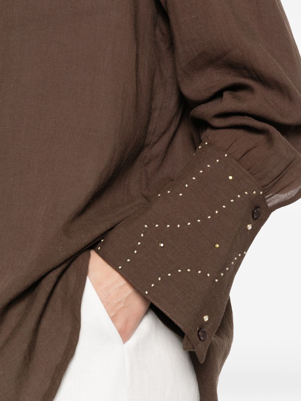 VENUJA Camicia Rodeo marrone con borchie e strass 