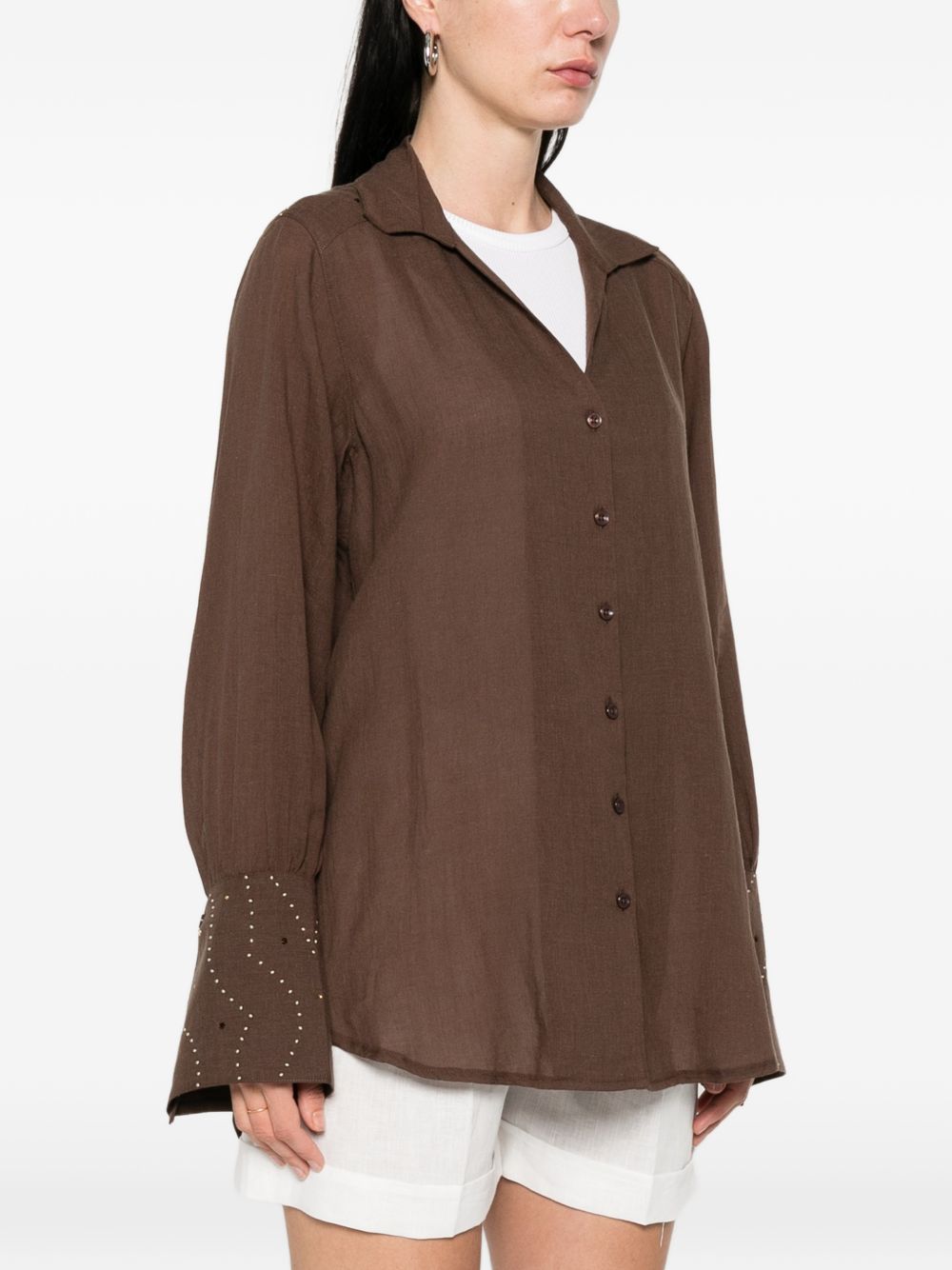 VENUJA Camicia Rodeo marrone con borchie e strass 