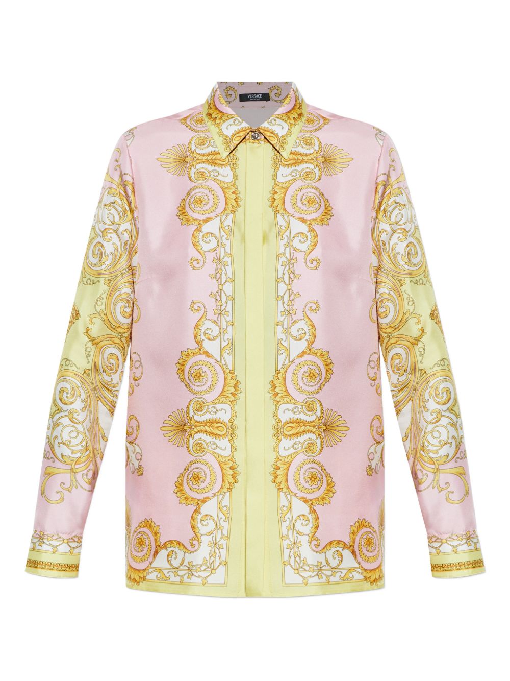 VERSACE Camicia in seta rosa chiaro e gialla 