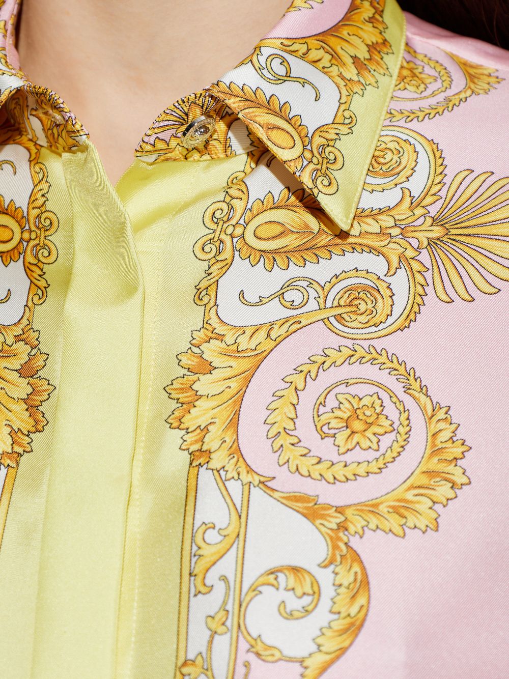 VERSACE Camicia in seta rosa chiaro e gialla 