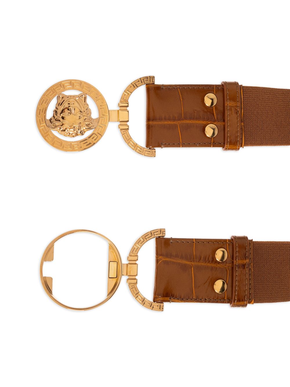 VERSACE Cintura marrone con dettagli in metallo dorato 