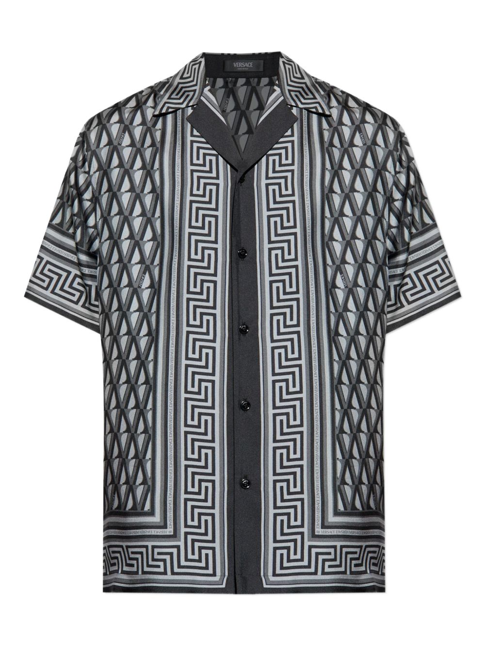VERSACE Camicia in seta grigio e nera con motivo monogram 