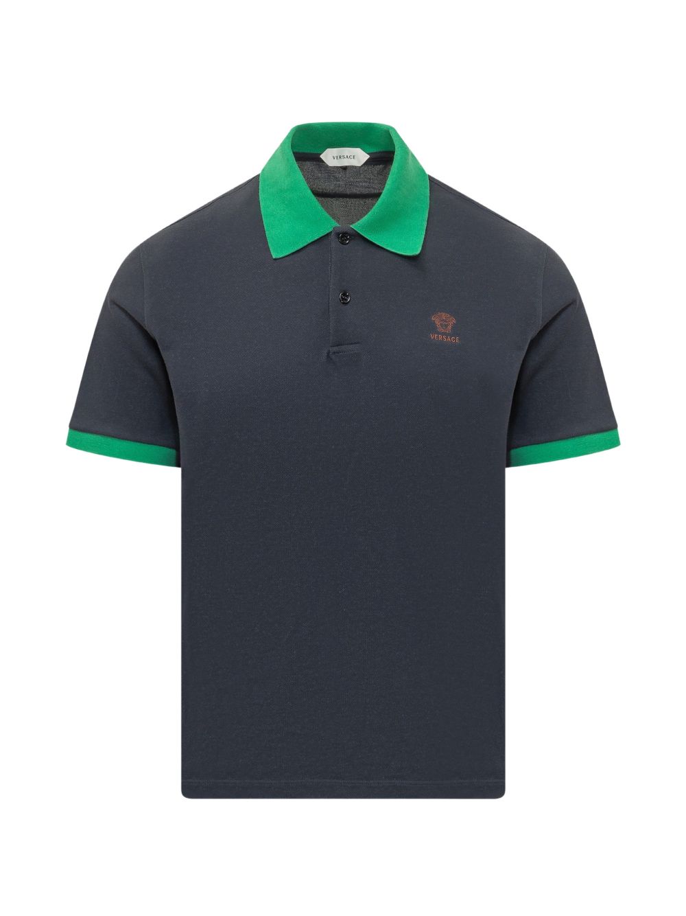 VERSACE Polo in cotone blu e verde con logo 