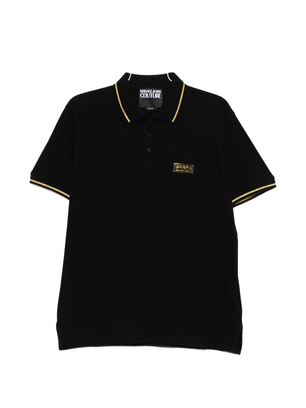 VERSACE JEANS COUTURE Polo nera con bordo a coste e logo 
