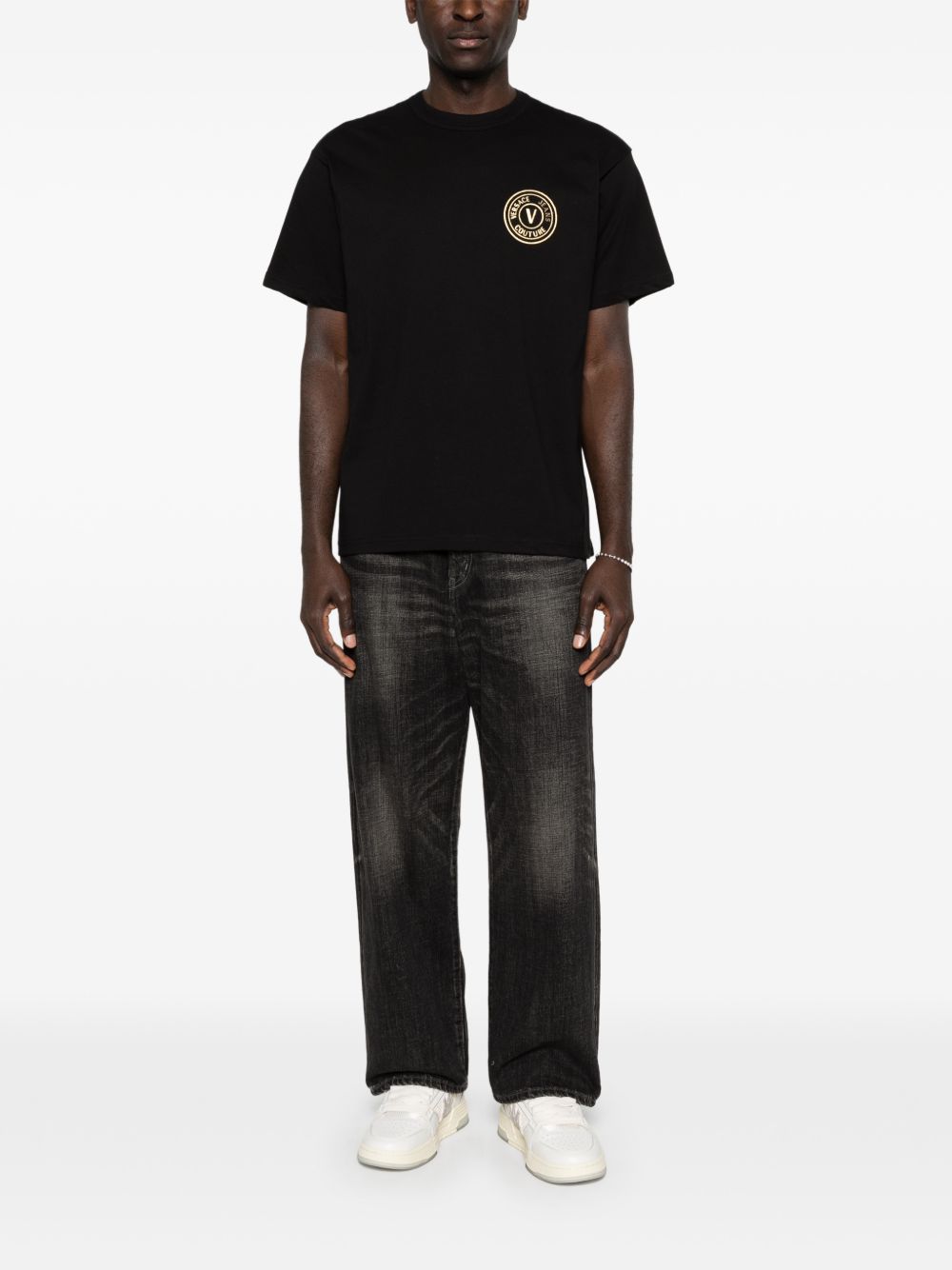VERSACE JEANS COUTURE T-shirt in cotone nero con logo 