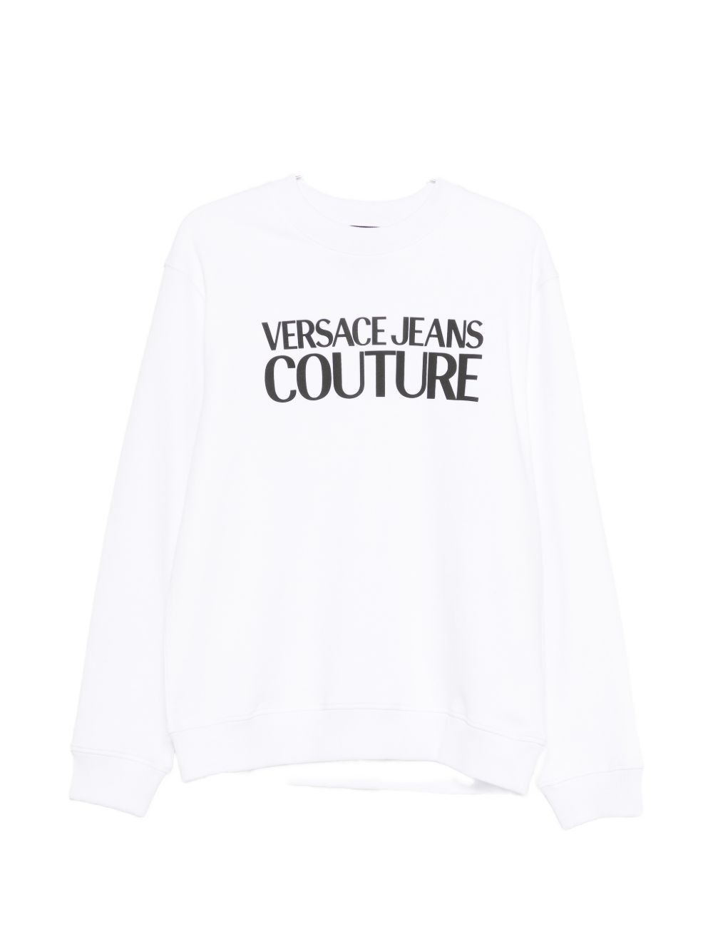 VERSACE JEANS COUTURE Felpa in cotone bianco girocollo con logo nero 