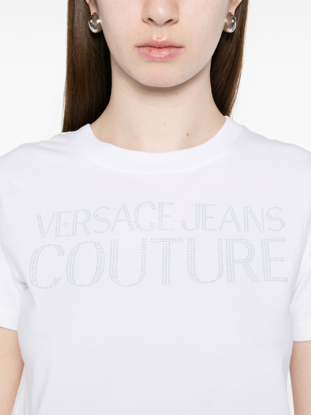 VERSACE JEANS COUTURE T-shirt in cotone elasticizzato con logo glitter 