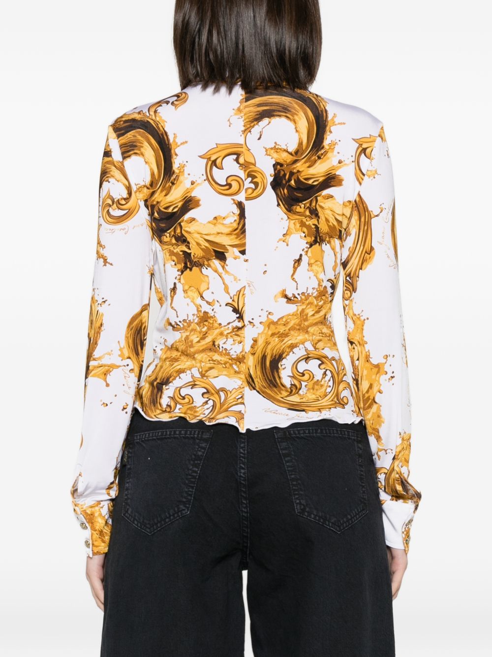 VERSACE JEANS COUTURE Camicia bianca con stampa barocca dorata 