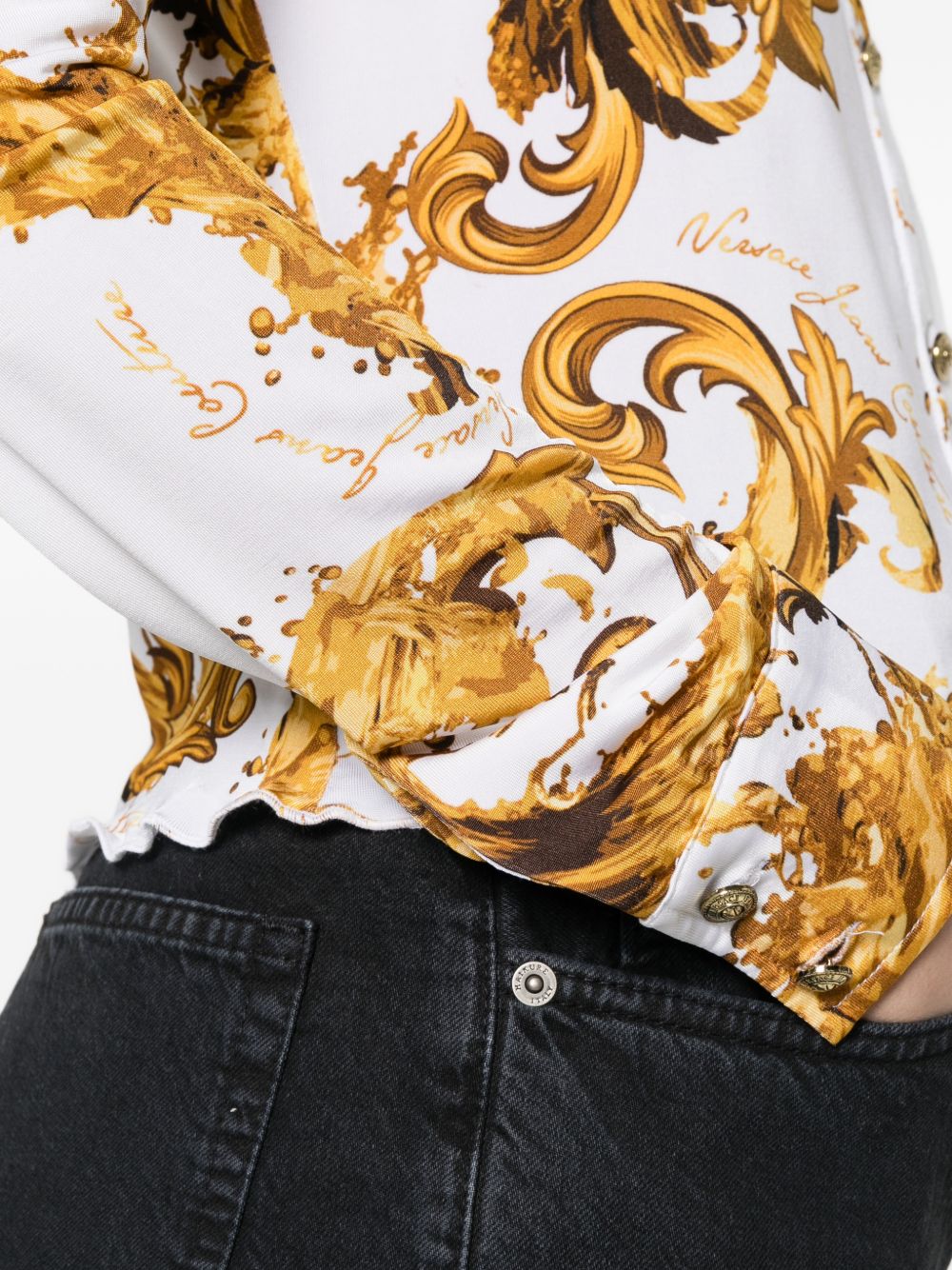 VERSACE JEANS COUTURE Camicia bianca con stampa barocca dorata 