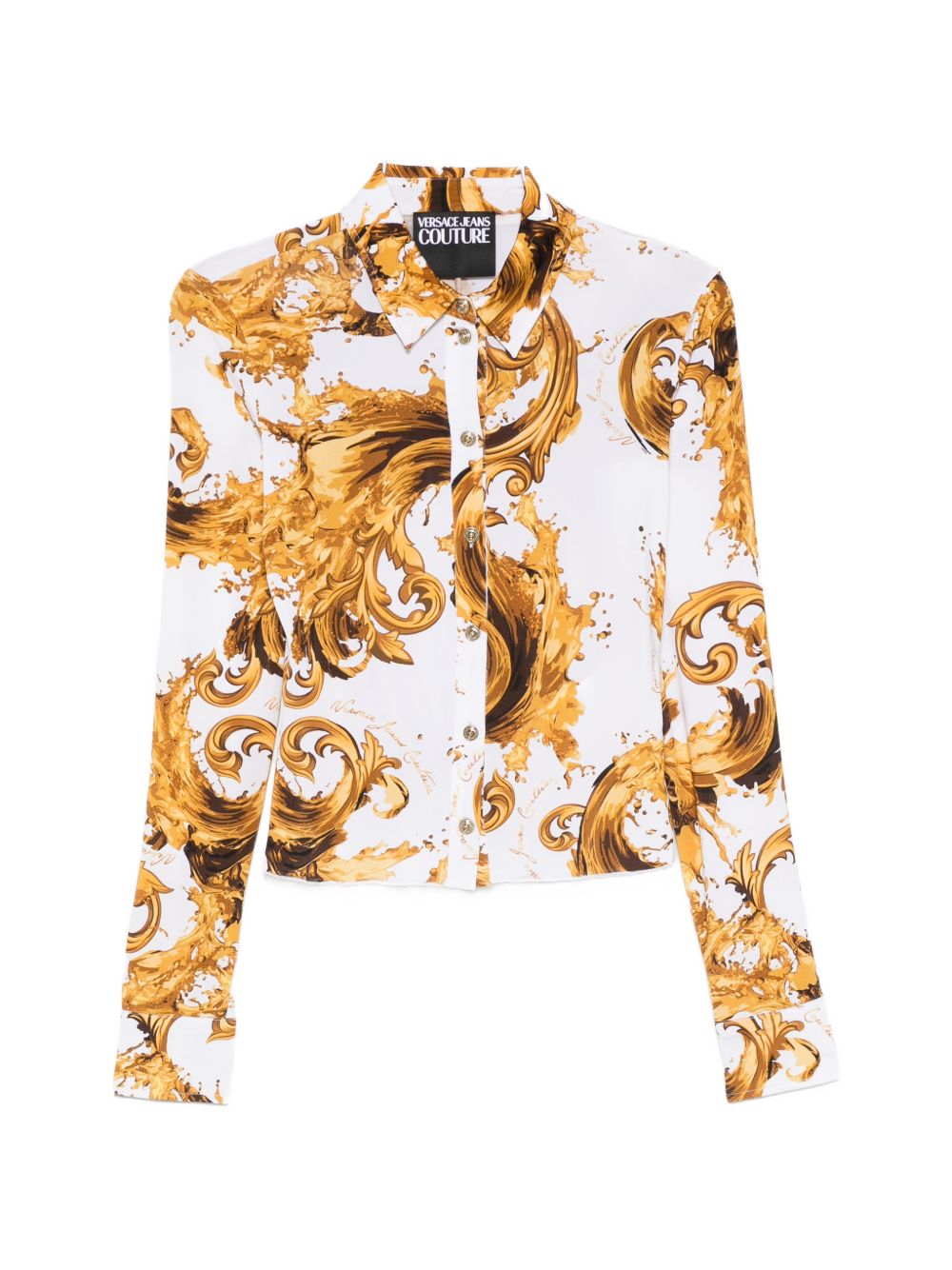 VERSACE JEANS COUTURE Camicia bianca con stampa barocca dorata 
