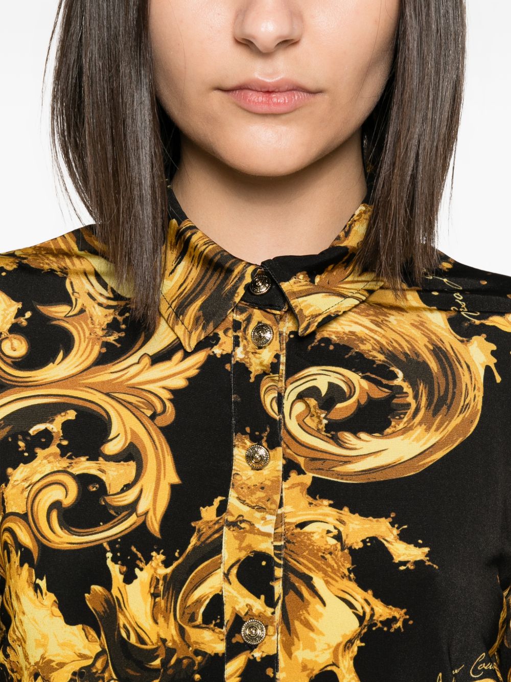 VERSACE JEANS COUTURE Camicia nera con stampa barocca dorata 