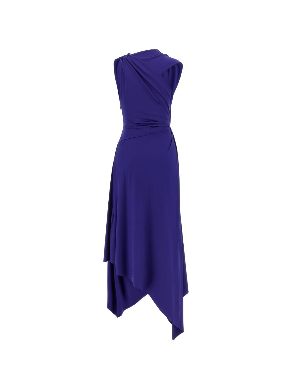 VICTORIA BECKHAM Abito midi blu con orlo asimmetrico 