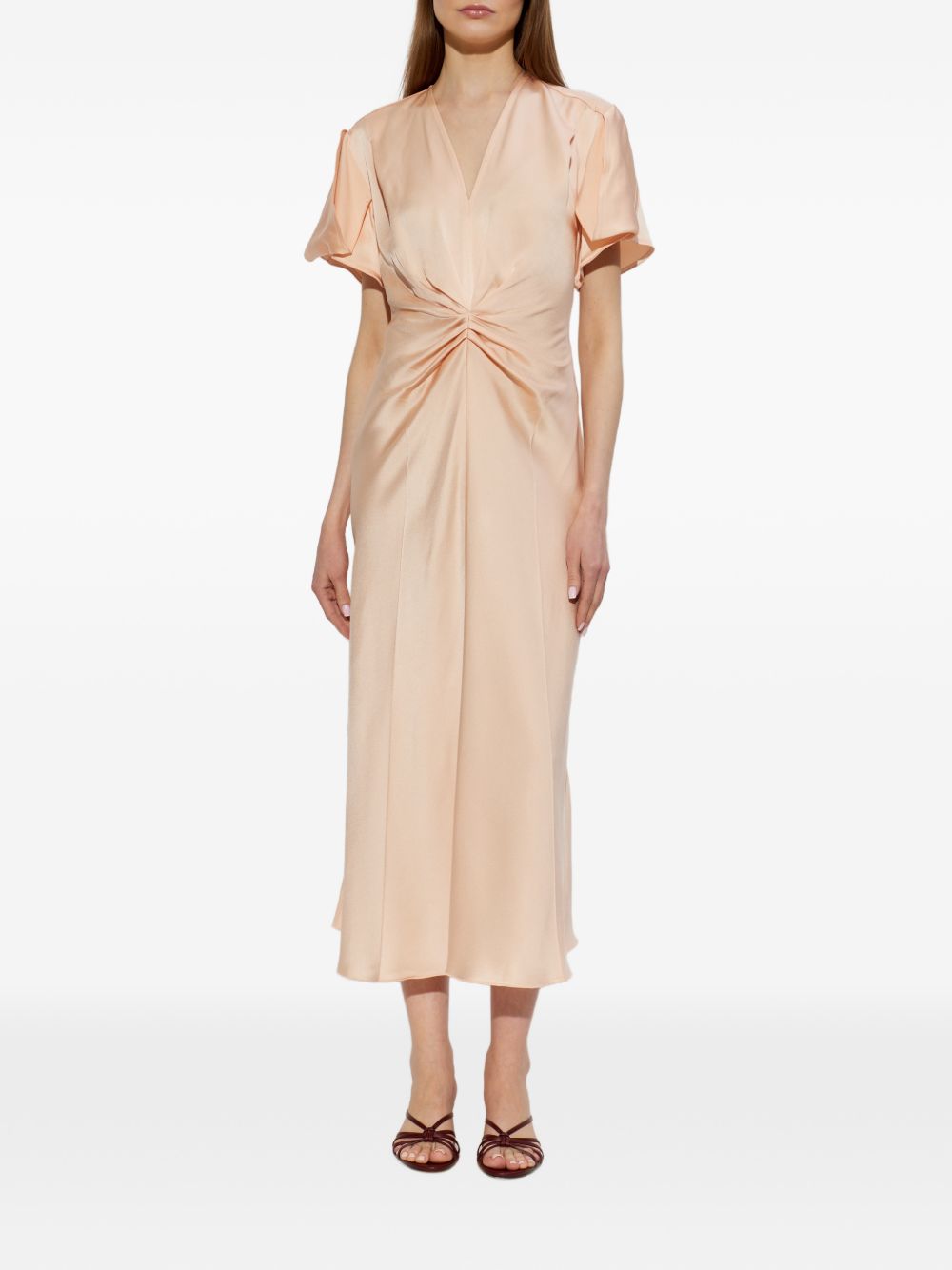 VICTORIA BECKHAM Abito midi pesca increspato 