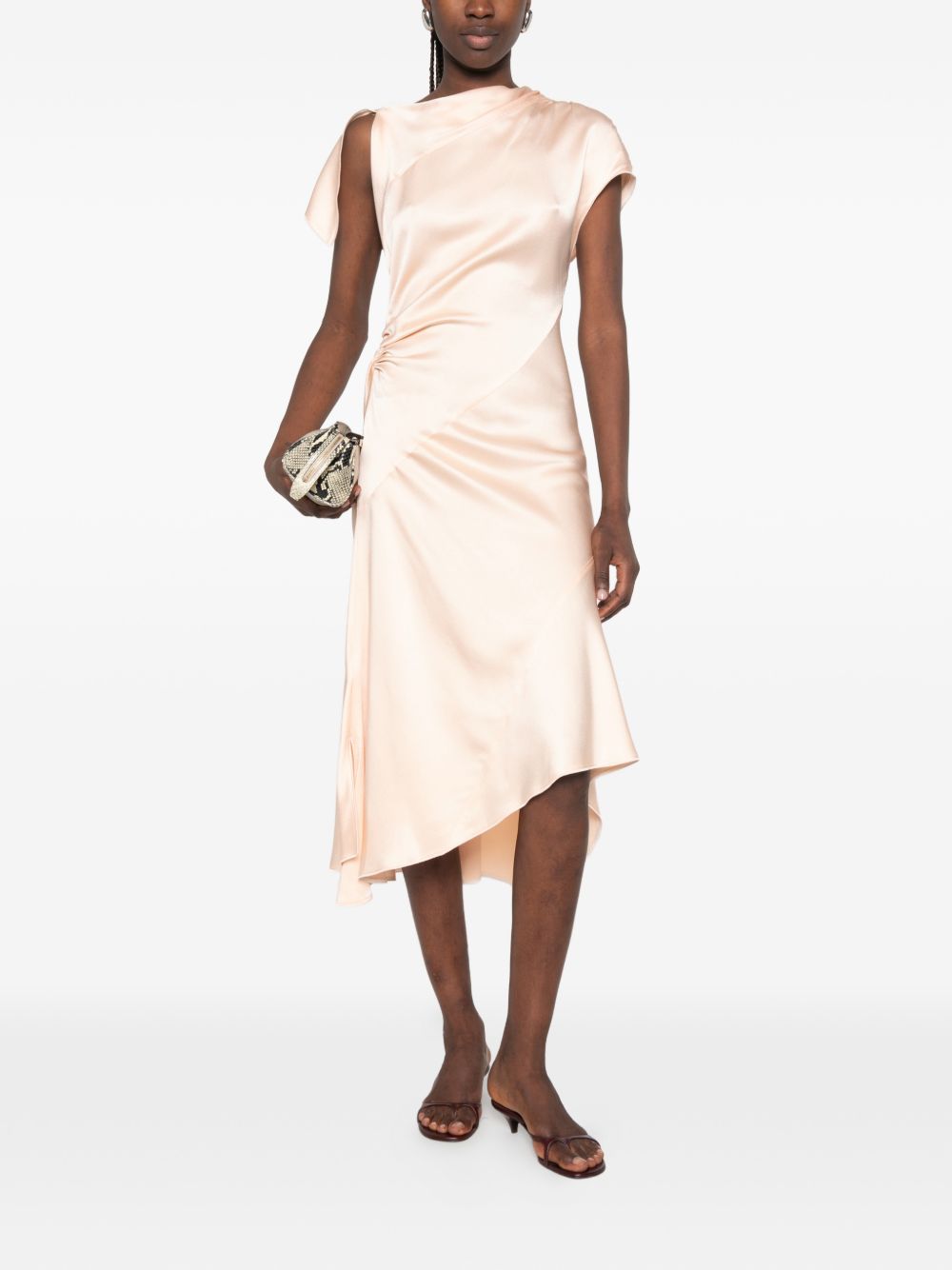 VICTORIA BECKHAM Abito midi satinato rosa chiaro con asimmetrie 